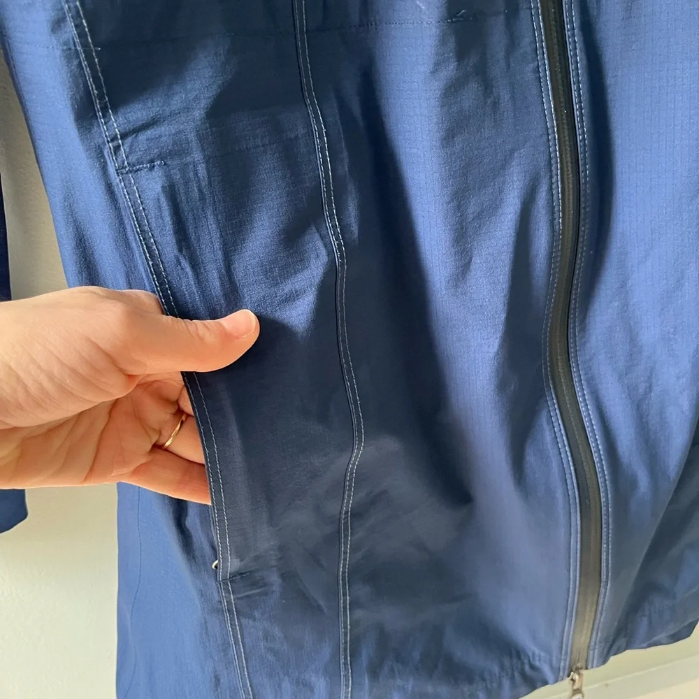 KUHL Jetstream Lightweight Trench Women’s Medium Navy Blue Hooded Rain Jacket - Picture 11 of 12